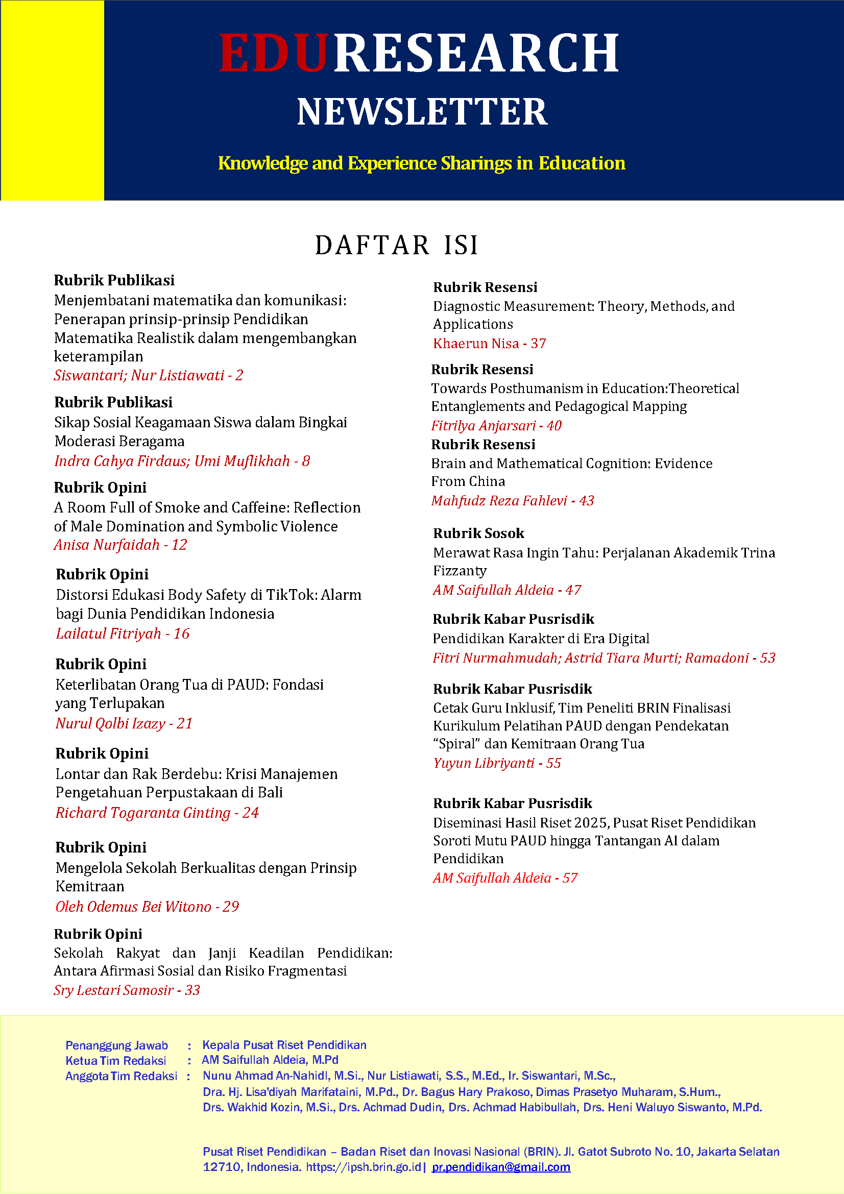 Terbit di Majalah Pusat Riset Pendidikan BRIN, Resensi Dosen FSEI IAIN SAS BABEL Angkat Kajian Kognisi Matematika